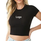 2020 manufacturers new fashion women bamboo custom black crop top short sleeve knit bamboo crop with tie back