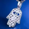KRKC&CO White Gold Iced Out Hamsa Hand Pendant Hip Hop Jewelry for amazon/ebay/wish online store for Wholesale Agent in Stock