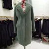 Imported mink fur dark green color 90cm women coat