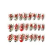 24pcs red Garden Chrome False Nails with Glue Full Cover Medium Length Fake Nails Art