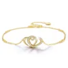 New Double Love Heart 925 Sterling Silver Cubic Zirconia 18K Plated Gold Anklet Designs For Women and Girls
