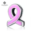 Breast Cancer Awareness Pink Ribbon Enamel Beads,Silver Beads,Bracelet Beads