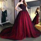 A Line Black And Red Muslim Handmade Wedding Dress Strapless Tulle Bridal Gown