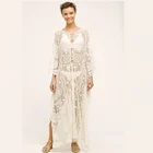 Women white lace sexy embroidery logo kaftan dress 2016