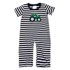 Newest infant clothing short sleeve white black stripe train applique romper set boutique baby onesie