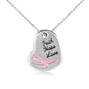 Silver Tone Ball Chain Necklace Suspends A "Faith, Hope, Love."Heart Decorated With A Pink Awareness Ribbon Necklace