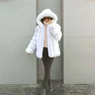ALICEFUR Girls winter fashion medium long hooded real natural blue fox fur coat