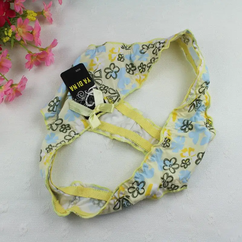 Stock Hot Female Free Size Yellow Thong G-string Cotton Sey Underwear Women's Panties Low Waist V-string Lingerie Intimates Thon