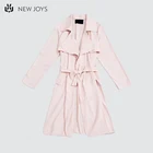 Spring Adjustable Replacement Belt Long Pink Fabric Trench Coat For Women