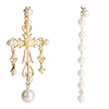 Europe and America exaggerated alloy cross dangling earring women pearl asymmetrical earrings