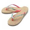 wholesale Fashion casual wicker shoe raffia rattan eva slipper lady custom leisure pvc beach straw flip flop woman