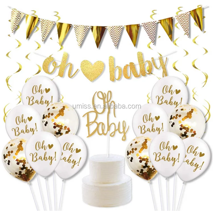 Umiss 33pcs Oh Baby Letter Banner Cake Topper Confetti Balloons