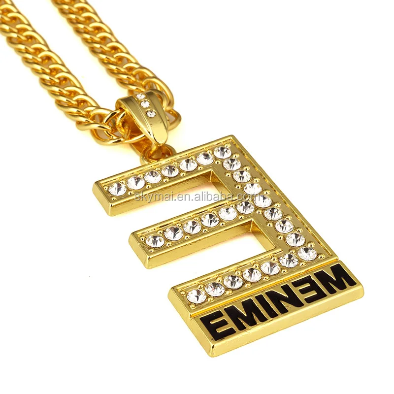 Wholesale Men Women Rhinestone Rock EMINEME Pendants Necklaces Golden Bling HipHop Chains Jewelry Gifts Chokers