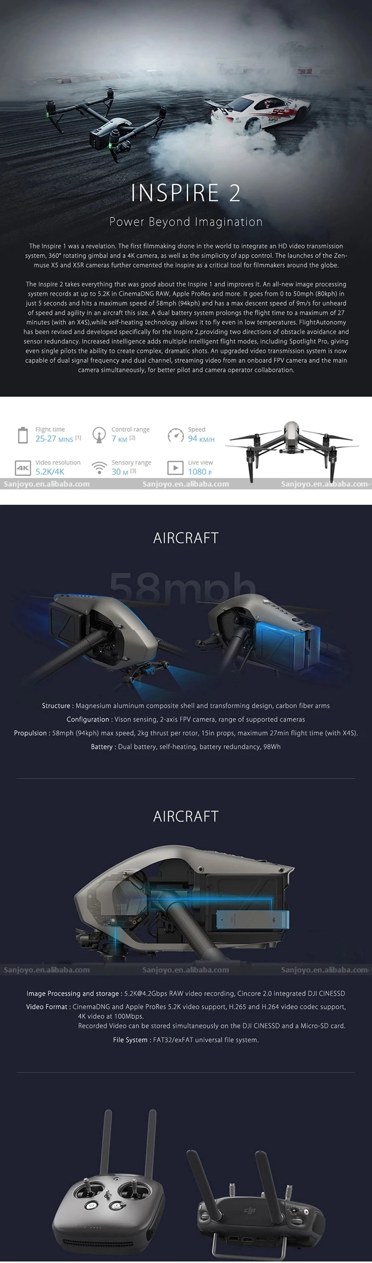 Original professional DJI Inspire 2 Rc Quadcopter Drone With Zenmuse X5S Camera Filmmakers With 5.2k Camera