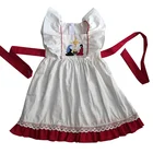 Gorgeous baby vintage pinafore style white girl dress with lace red ruffles