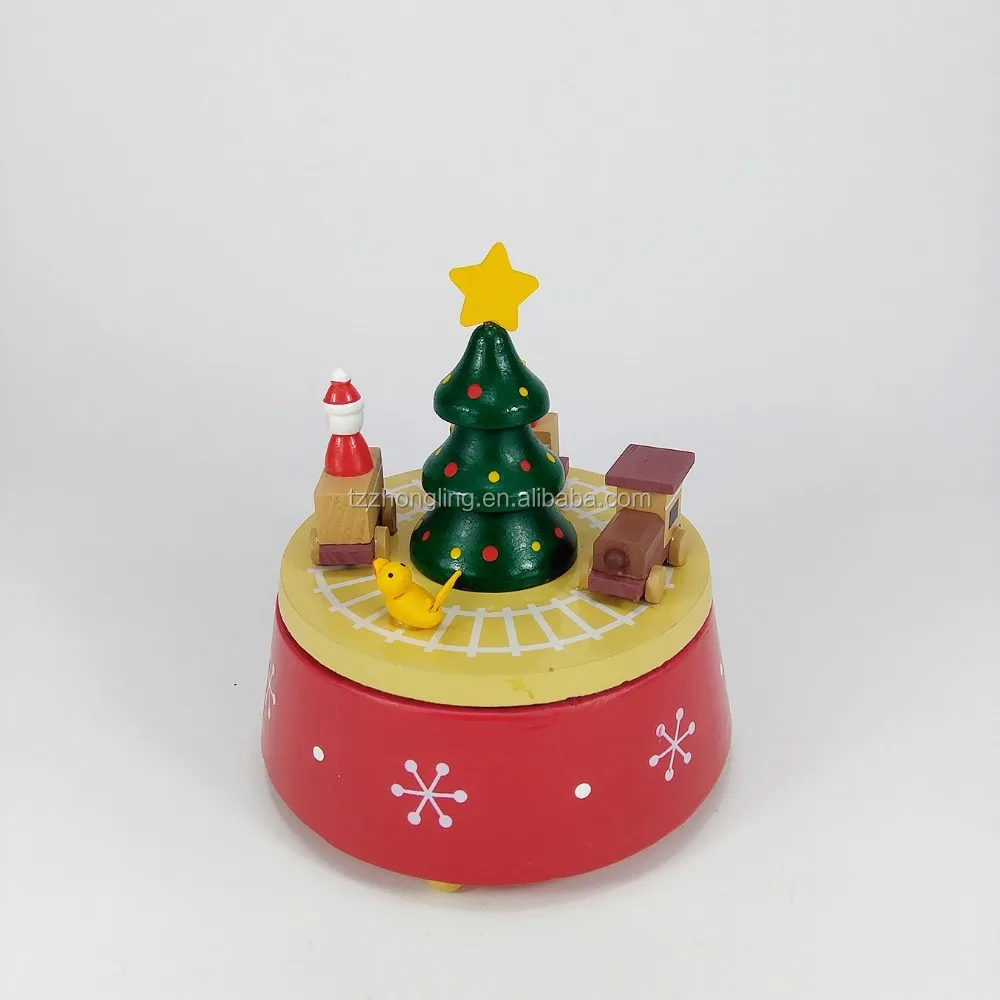 wooden round christmas tree train music box christmas gift