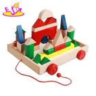Best sale classic kids wooden toy blocks with pull wagon W13C036