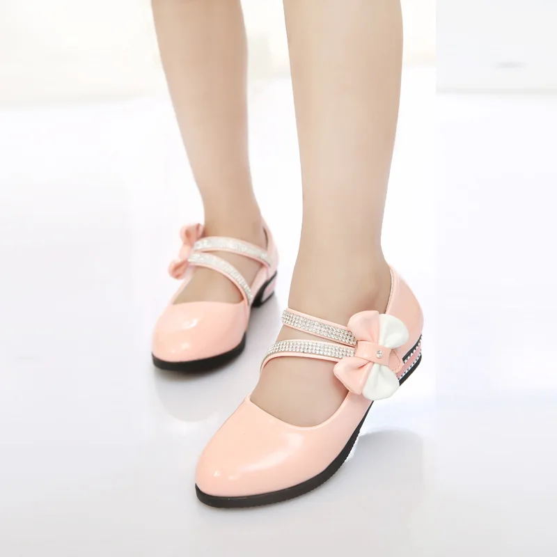 2015 Autumn New arrival Girls princess leather sneakers bow knot soft bottom kids shoes solid shoes for girls chaussure fille