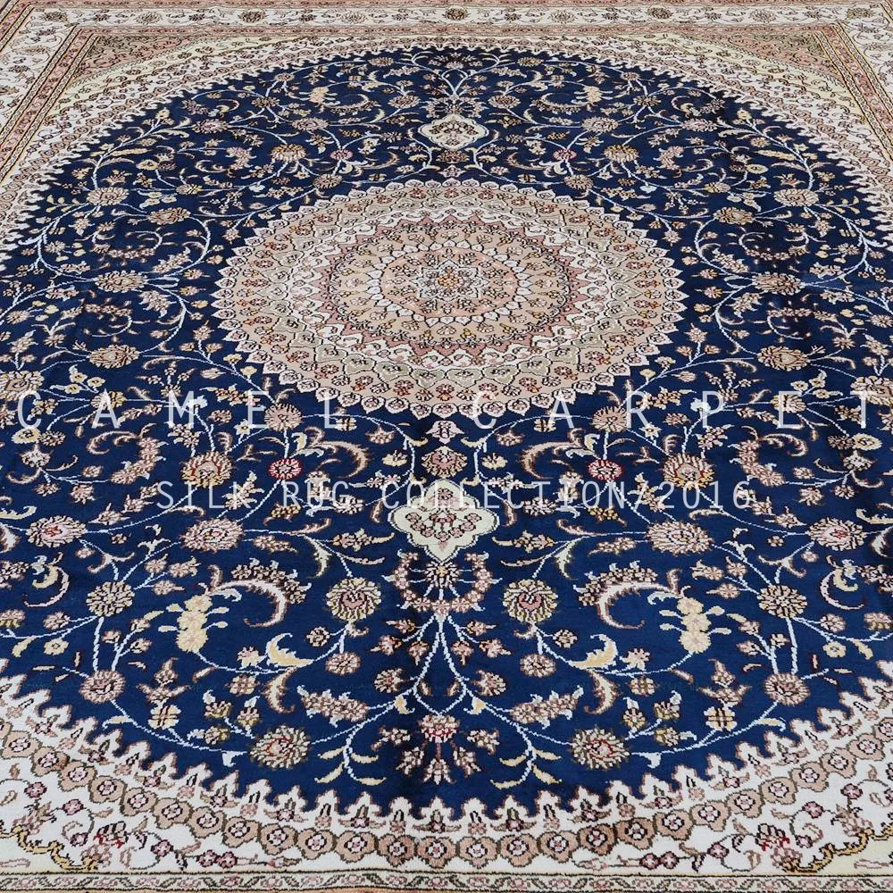 Large Blue Art Silk Hand Knotted Rug Traditional Chinese Silk Oriental