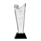Crystal Golf Crystal Base Trophy Crystal Glass Square Shaped Golf Trophy With Black Base