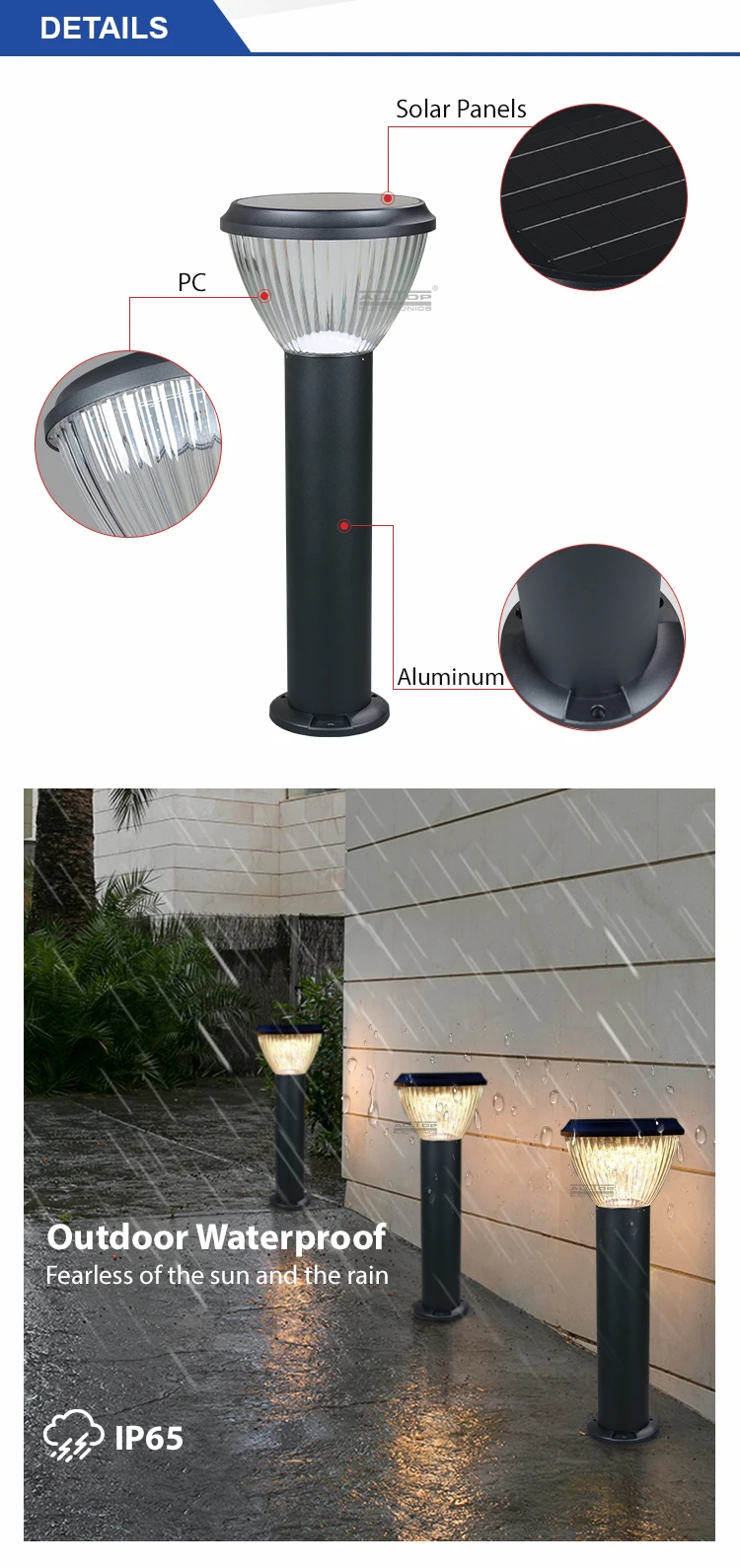 ALLTOP Ip65 outdoor waterproof aluminum intelligent integrated 5w solar led garden light