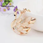 fashion gold plated lovely swan shaped hollow out key chain, opal studded key chain