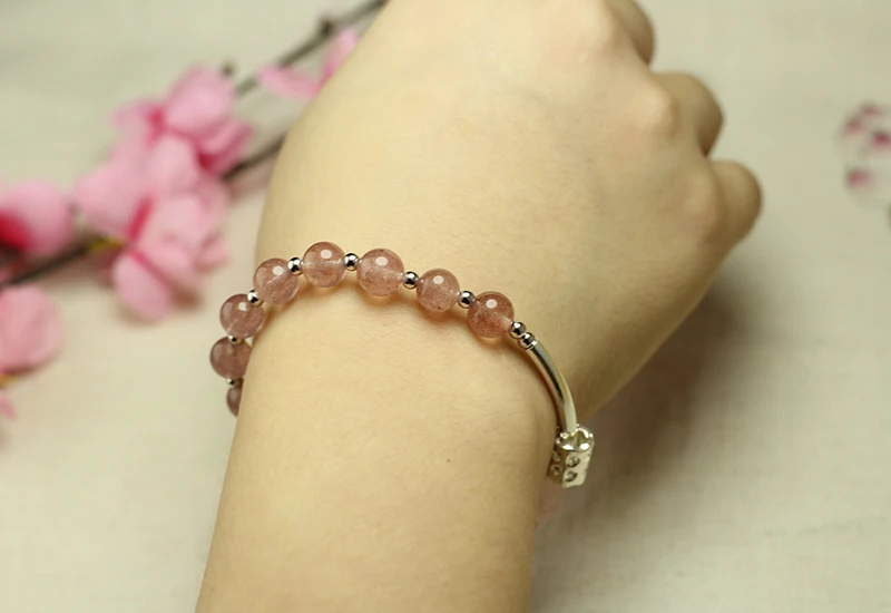 Sinya strawberry quartz rose quartz pearl bracelet in 925 sterling silver for girls women lover (14)