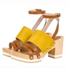 china quality supplier low price yellow and tan color high heel ladies wooden sandals