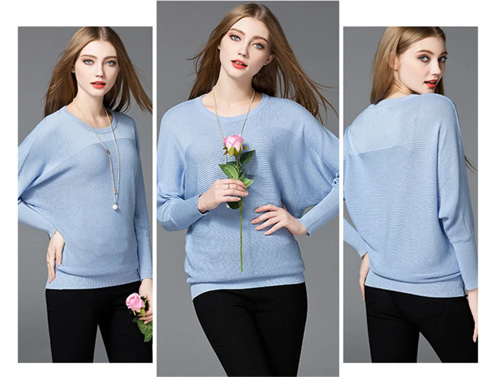 Cotton Women Blouses 2018 Spring Modal Pullover loose Blouse Women O-neck Knitted Blouse Women Batwing sleeve Sweater Shirt (1)