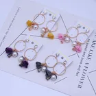 E054Z Latest Popular Fashion Jewelry Hot Sell Girl Pearl Hoop Fabric Flower Earrings Women