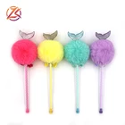 2018Hot sale pure color non-toxic mermaid tail shaped pen animal fluffy pom pom mermaid pen for kids