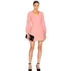 New fashion pink back-zip long sleeve ladies mini professional dress