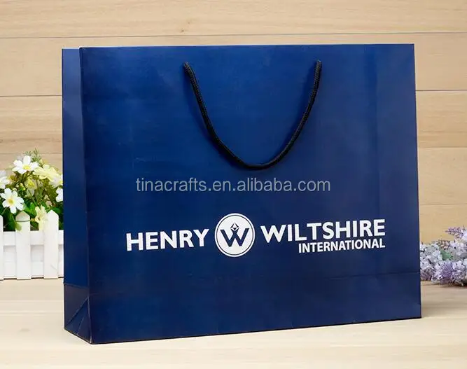 art paper bag with logo printing gift bag blue color shopping