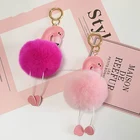 Cute Creative Rex Rabbit Fur Ball Keychain Animal Pom pom Flamingo KeyChain