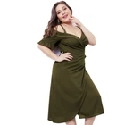 Olivie Green Sexy Deep V Neck Off Shoulder XXL Plus Size Summer Ladies Casual Clothes Women Dress