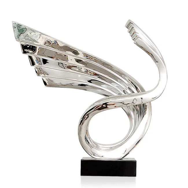 Top Grade Quality Indoor Hand Carved Shining Electrosilvering Wings Abstract Art Sculpture