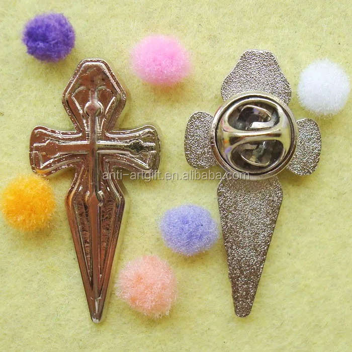 custom cheap price metal silver cross pins badges