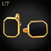 U7 Business Mens Cufflinks Classic Design Wholesale 18K Gold/Platinum Plated Black enamel cuff link with brand box