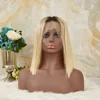 8a Indian virgin human hair 613 blonde 8inch 10inch 12inch short bob lace front wig middle part full lace wig