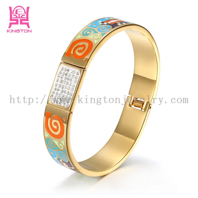 gold metal aztec square pattern colorful enamel bangle