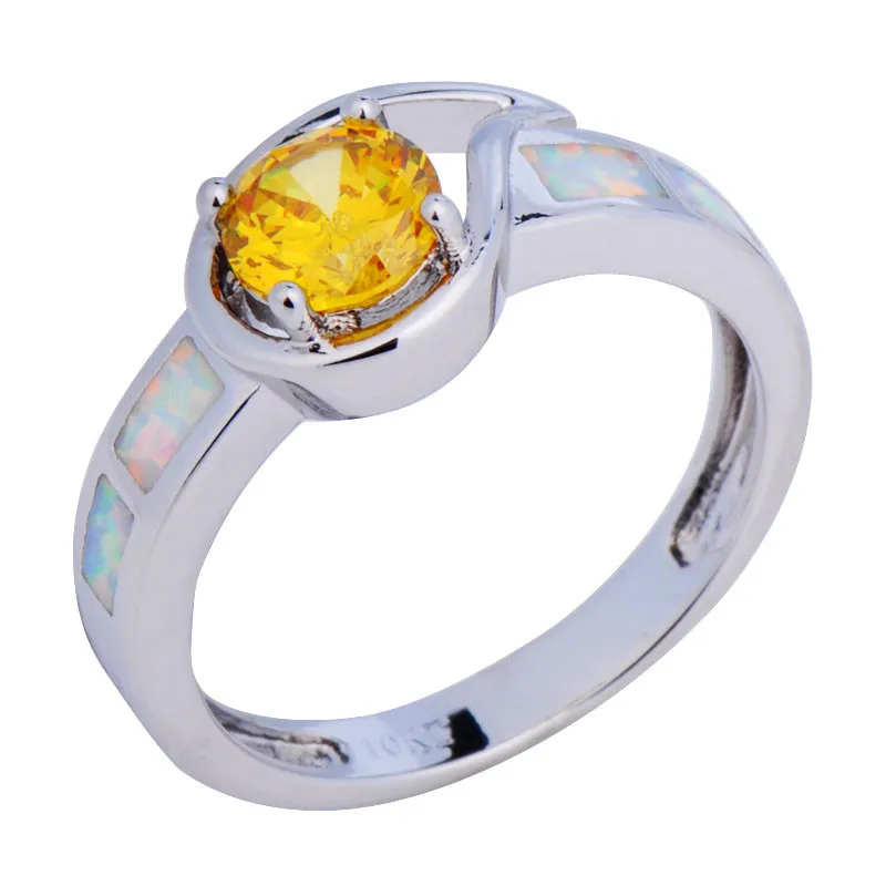 Champagne Sapphire Topaz Jewelry Size6/7/8/9 Rainbow Opal White Gold Filled Band Anel Aneis Women Wedding Rings RP0056