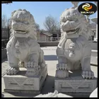 Hand carved large white marble stone foo dog statues