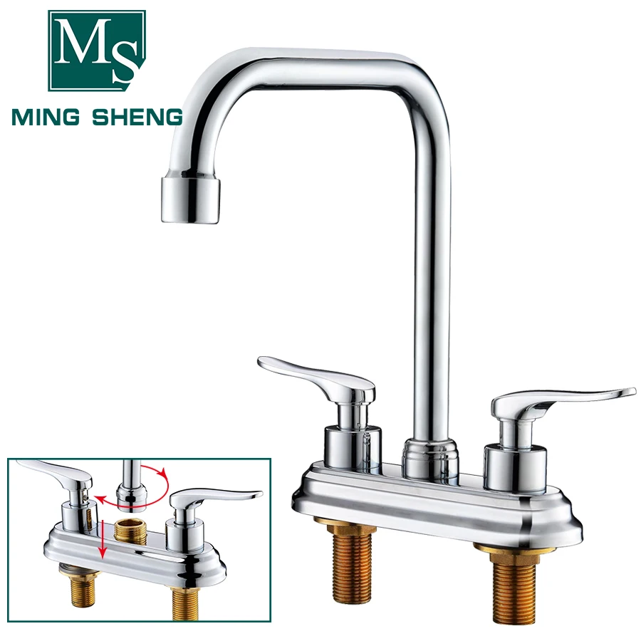 Deck-mounted brushed brass basin faucet kitchen sink tap