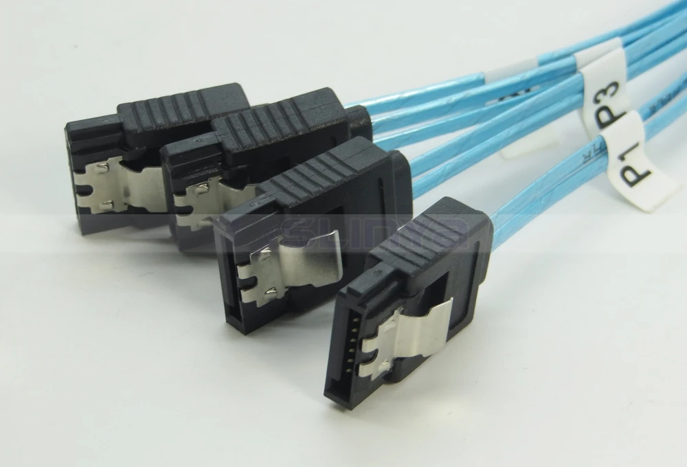 Blue Internal HD Mini SAS SFF 8643 Host to 4x SATA 7Pin Target Forward Fanout Cable for Hard Drive Controller