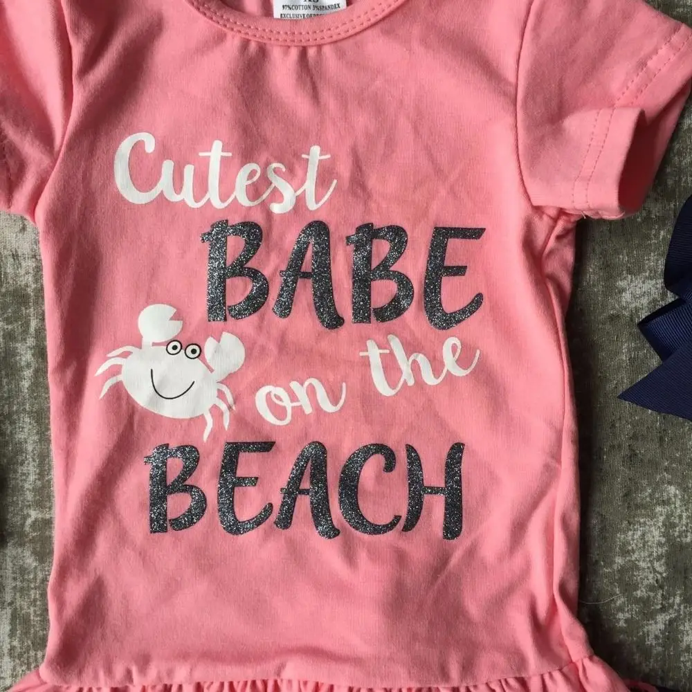 baby girls shorts sets boutique outfit coral cutest babe on the beach crab summer cotton clothes macth with necklace and bow