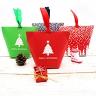 Custom Creative Christmas Tree Logo Fold-able Gift Present Candy Packing Small Paper Bag with Ribbon