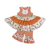 Stripe Jersey Cotton Orange Floral Dress And Capris Private Label Baby Clothes Girl Boutique Clothing