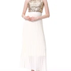 Sleeveless O Neck Sequin Fabric Long Party Evening Dress