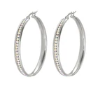 E-577 XUPING Rhodium Color Channel Setting Rhinestone Stainless Steel Hoop Earrings