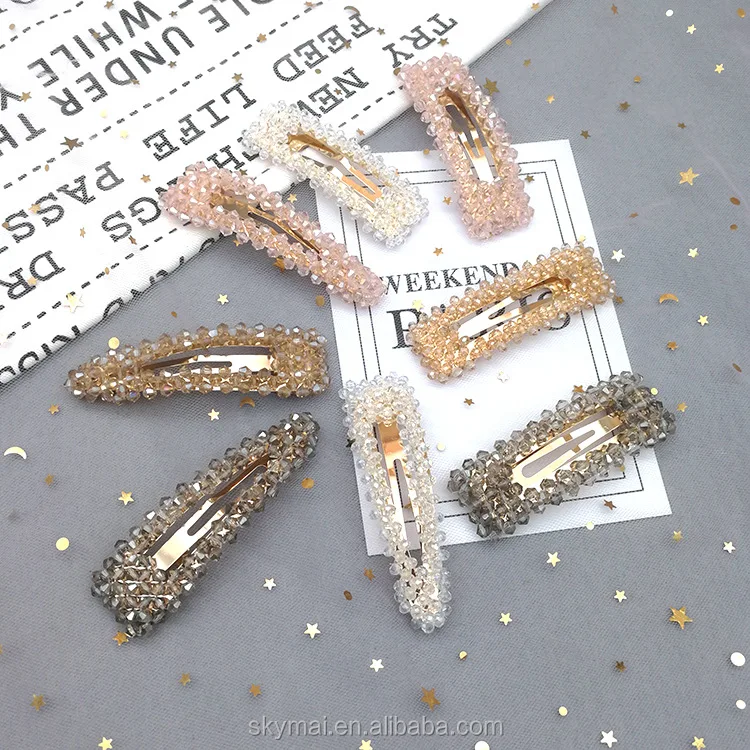 hot rhinestone hair pin fancy colorful drop square crystal beads braided acrylic plastic hair clip